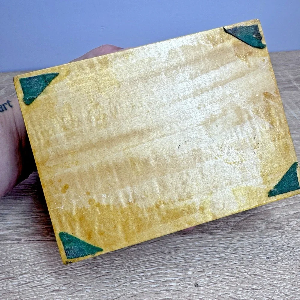 Vintage Wood Jewelry Box Nautilus Shell Hinged Trinket Coastal Sea Life Décor‎